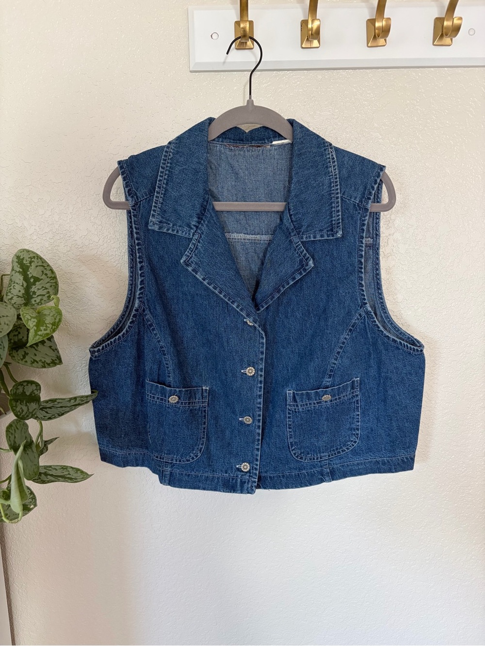Denim Vest with Floral Buttons